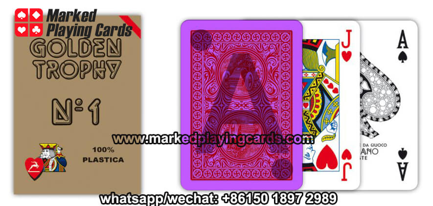 red modiano golden trophy cheating cards with black text markings